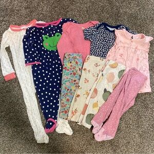 BUNDLE 9-piece Assorted Baby Girl Clothes, Pink/Navy, 9m